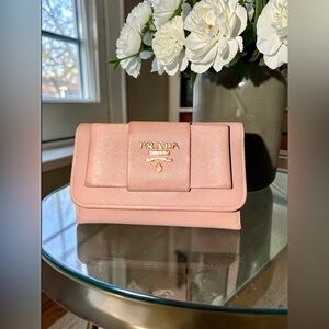 Prada Blush Pink Leather Key Holder with Gold Logo